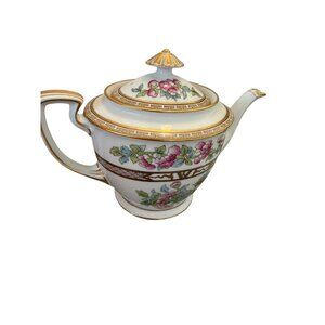 Noritake Vintage "Indian Tree" Pattern White Porcelain Tea Pot Gold-trimmed Lid
